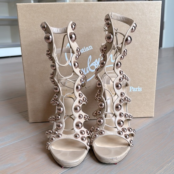 Christian Louboutin Amazoubille 120 Nappa SIZE 38.5 Nude/Rose Gold - Picture 4 of 9